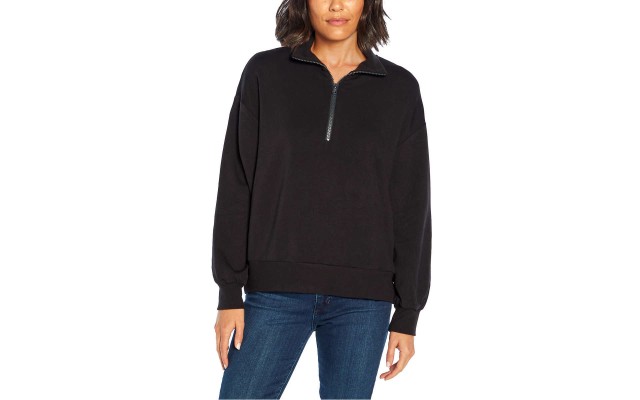  Ladies' Quarter Zip Pullover, Black, Large