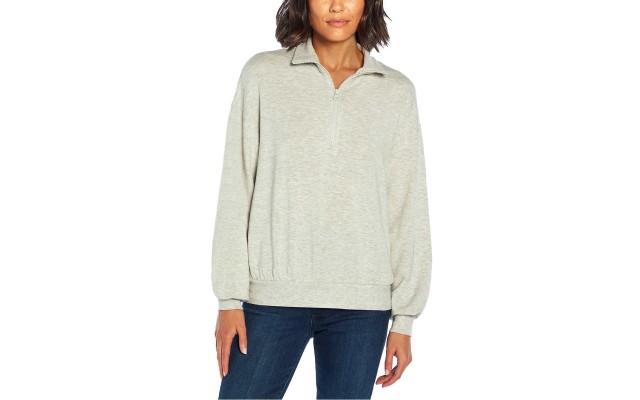  Ladies' Quarter Zip Pullover, Gray, Large
