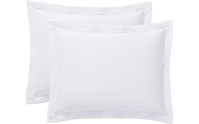  Tailored Bed Pillow Shams, Cotton Blend Design, Standard, White, 2-Pack