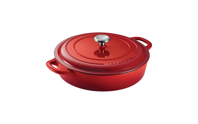  4-quart Covered Enameled Cast Iron Braiser, Red