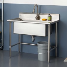 TRINITY 32″ x 16″ Stainless Steel Utility Sink with Pull-out Faucet