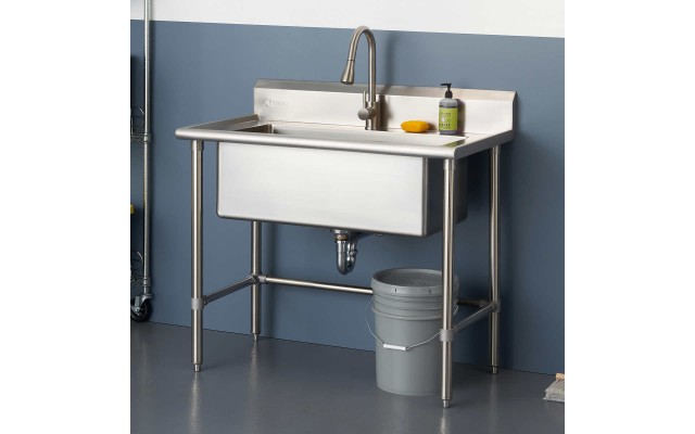  32″ x 16″ Stainless Steel Utility Sink with Pull-out Faucet