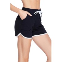 The Season Essentials Functional Lounger, Drawstring Active Women’s Vibrant Colors Sport Shorts with Pocket, Running and Yoga Shorts, Black, L/XL