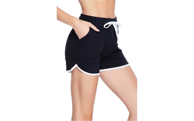  Functional Lounger, Drawstring Active Women’s Vibrant Colors Sport Shorts with Pocket, Running and Yoga Shorts, Black, L/XL