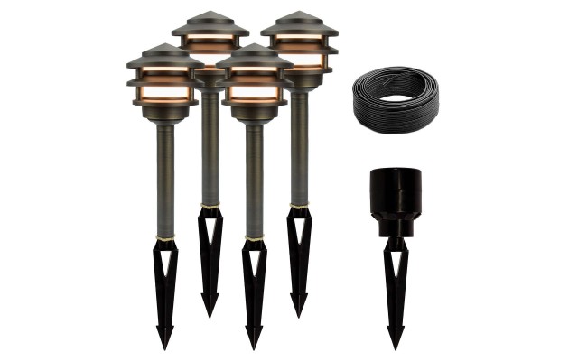  Landscape Lighting 4-Pagoda Light Brass LED Expansion Kit