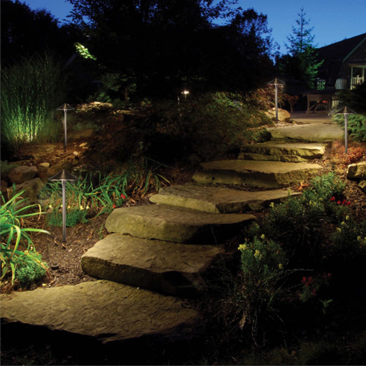 VOLT Landscape Lighting 9-piece Path & Area Light Brass LED Starter Kit