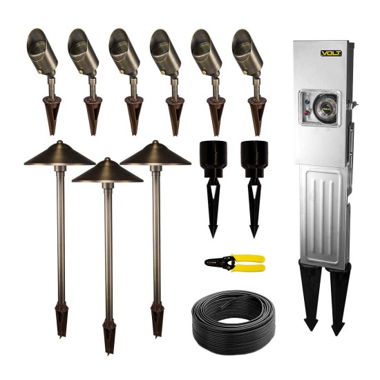  Landscape Lighting 9-piece Path & Area Light Brass LED Starter Kit