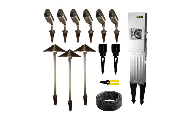  Landscape Lighting 9-piece Path & Area Light Brass LED Starter Kit