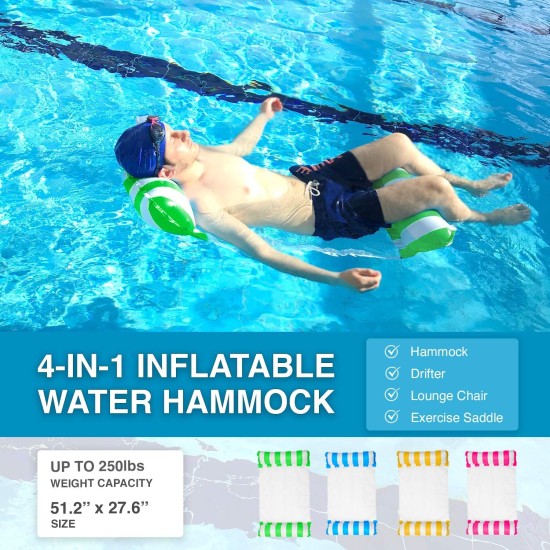 2 Pack Inflatable Water Hammock, Air Mattress, Aqua Lounger & Floating Sleep Pillow for Swimming Pool or Beach – Foldable & Easy to Carry, 2 Pack (Yellow+Green)