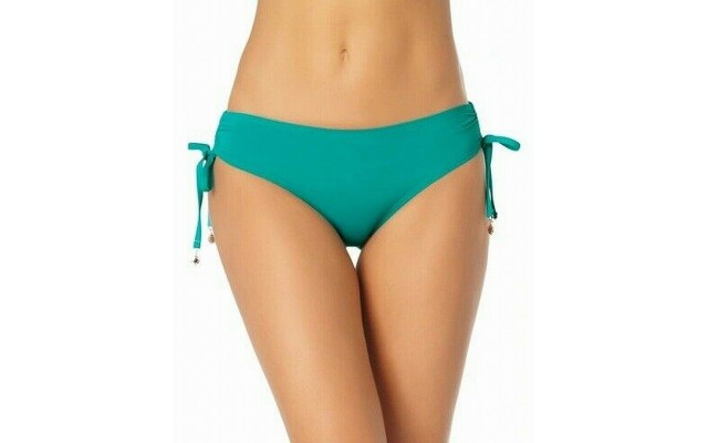  Ruched-Side Bikini Bottoms, Green, Large