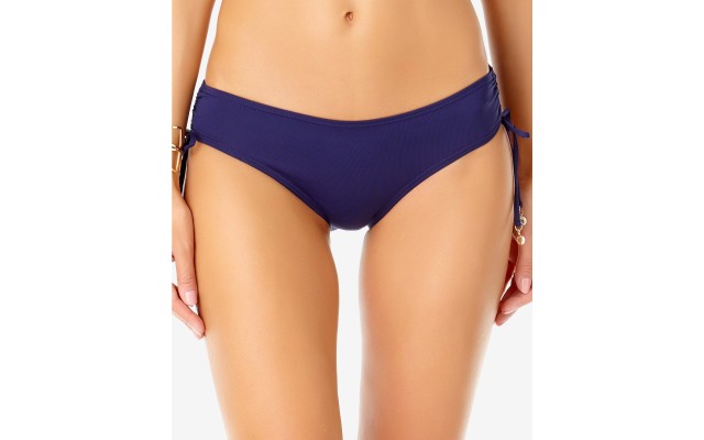  Ruched-Side Bikini Bottoms, Navy, Medium