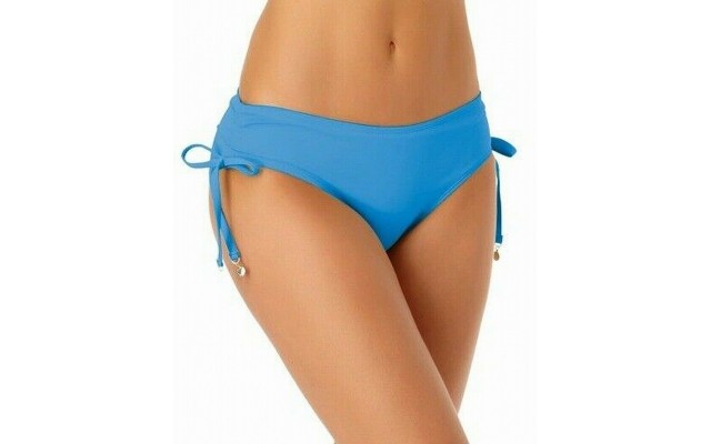  Ruched-Side Bikini Bottoms, Turquoise, Large