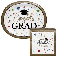 Arstyle Oval Paper Plate & Napkin Bundle, Graduation, 200-count