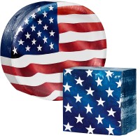 Arstyle Oval Paper Plate & Napkin Bundle, Old Glory Fourth of July, 200-count