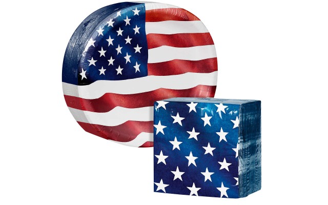 Arstyle Oval Paper Plate & Napkin Bundle, Old Glory Fourth of July, 200-count