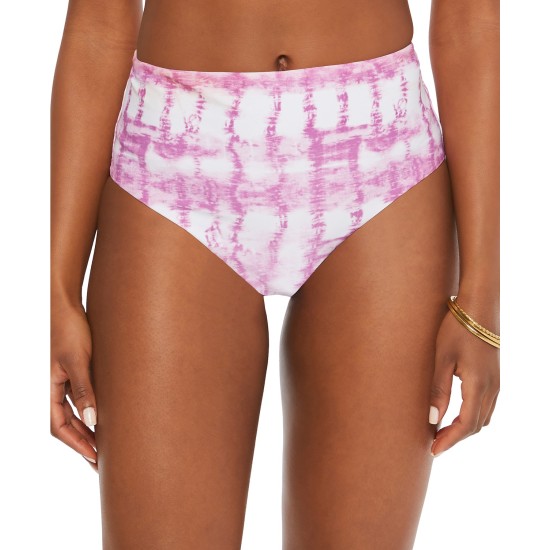 Bar III Summer Stripes High-Rise Bikini Bottom,Fuchsia, S