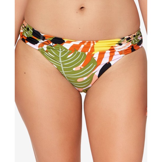  Tropical-Print Ruched Bikini Bottoms, Tropical Multi, Large