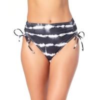 California Waves Juniors’ Tie-Dyed High-Waist Bikini Bottom, Black, S