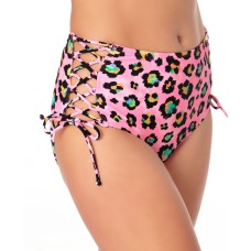 California Waves Juniors’ Side-Lace High Waist Bikini Bottoms- Pink