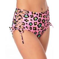 California Waves Juniors’ Side-Lace High Waist Bikini Bottoms- Pink, Pink, Small