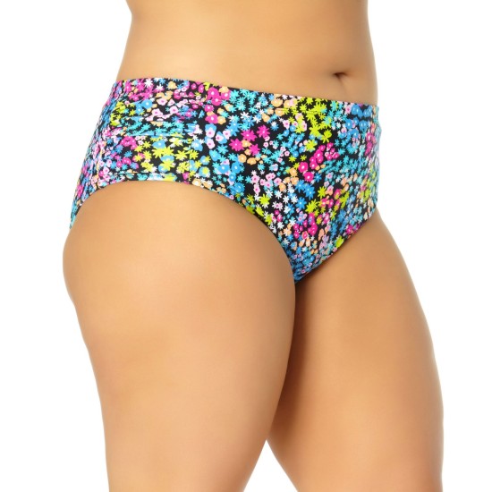  Plus  Trendy Plus Size Ditsy-Floral Mid-Rise Bikini Bottoms, Navy, 2X