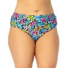 California Waves Plus California Waves Trendy Plus Size Ditsy-Floral Mid-Rise Bikini Bottoms, Navy, 2X