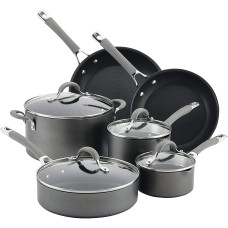 Circulon Elementum 10pc Hard Anodized Nonstick Cookware Set Oyster Gray