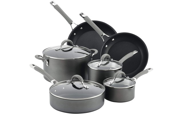  Elementum 10pc Hard Anodized Nonstick Cookware Set Oyster Gray