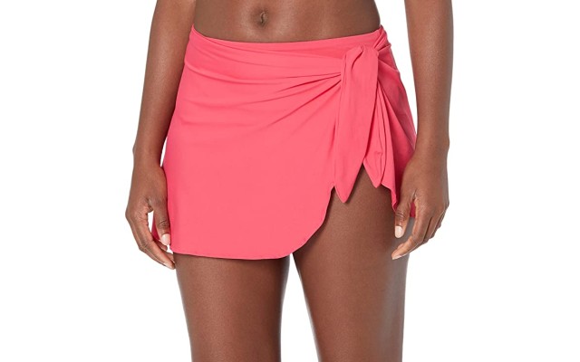  Contours Halo Sarong Swim Skirt, Hibiscus, S