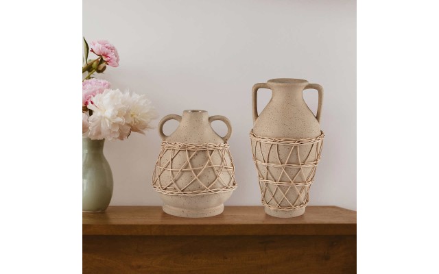  Natural Stoneware Vase Set, 2-piece
