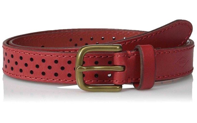 Fossil Women’s Dot Perforated Belt, Tomato, Medium