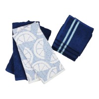 Freshee Kitchen Towel and Dishcloth Set with Antimicrobial Treatment, Blue