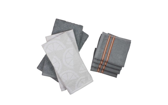 Freshee Kitchen Towel and Dishcloth Set with Antimicrobial Treatment, Gray