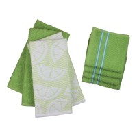 Freshee Kitchen Towel and Dishcloth Set with Antimicrobial Treatment, Green