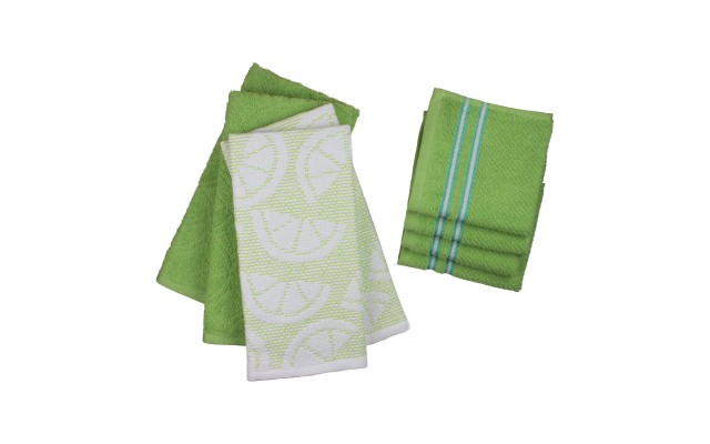 Freshee Kitchen Towel and Dishcloth Set with Antimicrobial Treatment, Green