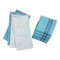 Freshee Kitchen Towel and Dishcloth Set with Antimicrobial Treatment, Light Blue