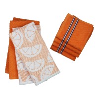 Freshee Kitchen Towel and Dishcloth Set with Antimicrobial Treatment, Orange