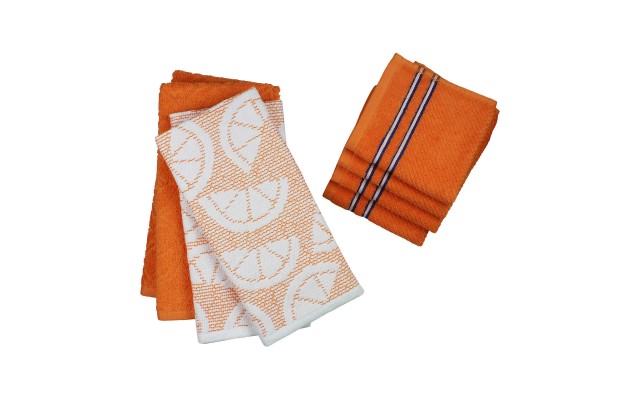Freshee Kitchen Towel and Dishcloth Set with Antimicrobial Treatment, Orange