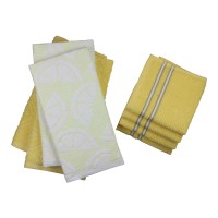 Freshee Kitchen Towel and Dishcloth Set with Antimicrobial Treatment, Yellow