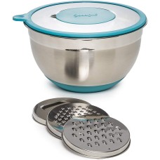 Goodful Stainless Steel Mixing Bowl with Non-Slip Bottom, Lid and 3 Interchangeable Grater Inserts