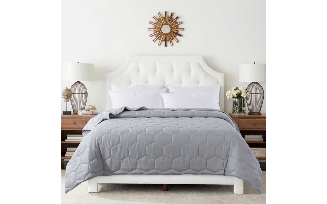 Honeycomb Microfiber Down Alternative Blanket, Gray, Twin