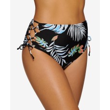Hula Honey Juniors’ Aloha Breeze Lace-up-Side High-Waist Bottom, Black,L