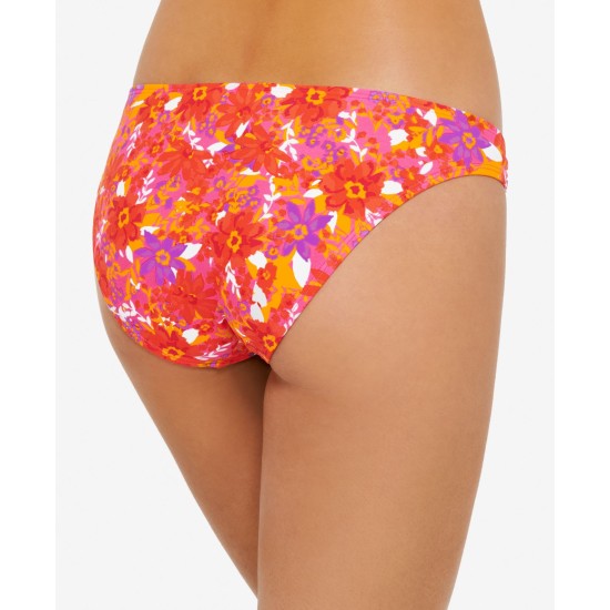  Juniors’ Bold Bouquet Printed Ring Bikini Bottoms, Orange, M