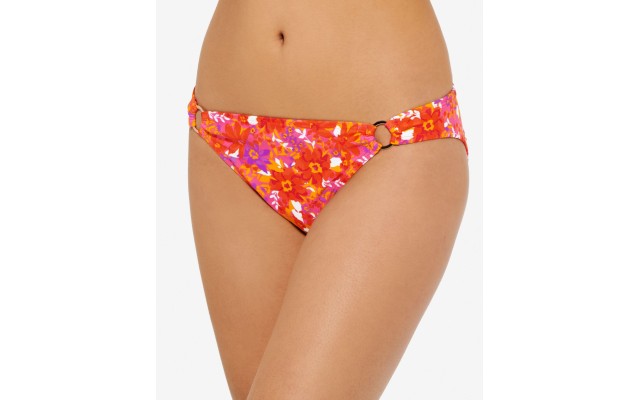  Juniors’ Bold Bouquet Printed Ring Bikini Bottoms, Orange, M