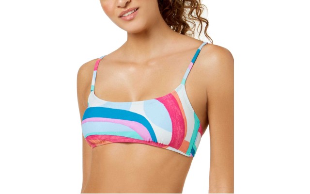  Junior’s Strappy-Back Top Women’s Swimsuit (Flying Colors Printed, L)