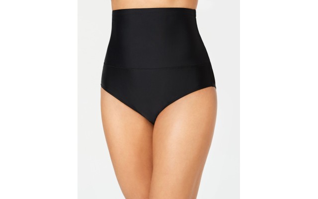  High-Waist Tummy Control Top Bikini Bottoms, Black,8