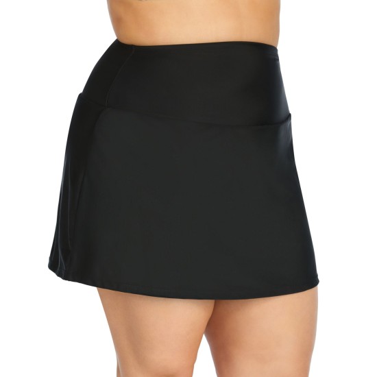  Plus Size Tummy-Control Swim Skirt, Black, 24W