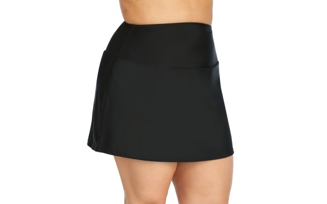  Plus Size Tummy-Control Swim Skirt, Black, 24W