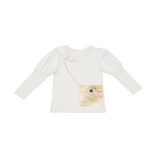 Kidsy Girls Golden Crossbody Pattern Sequined Peruvian Cotton T-Shirt – Puff Long Sleeve, Ruffled Crewneck