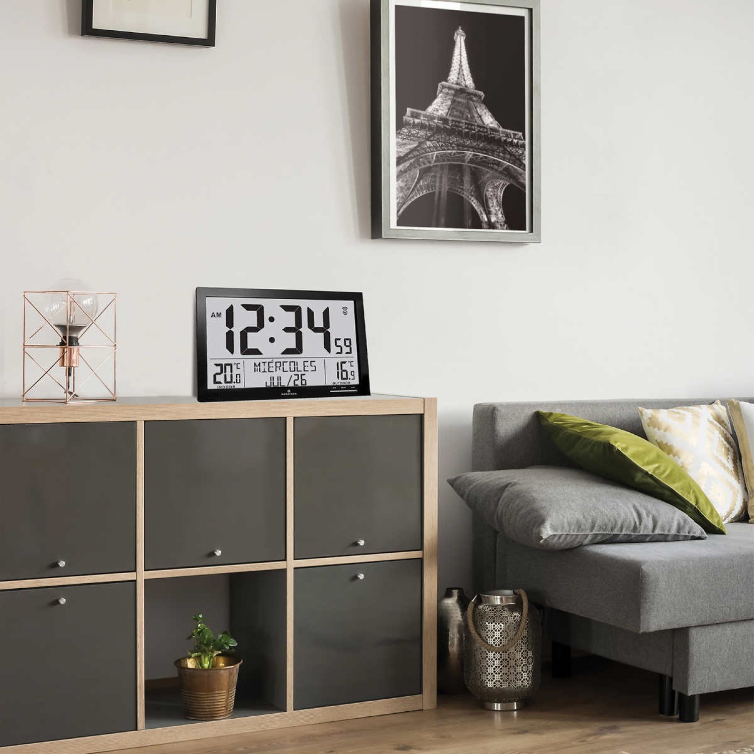 Marathon Atomic Full Calendar Clock With Indoor Outdoor Temperature 